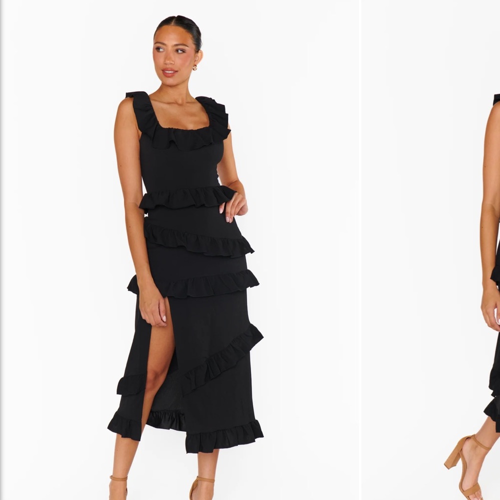 Show Me Your MuMu Greta Black Ruffle Midi Dress